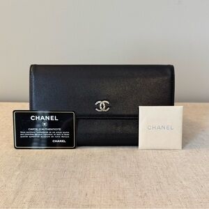 Chanel Brilliant CC Black Leather Trifold Wallet